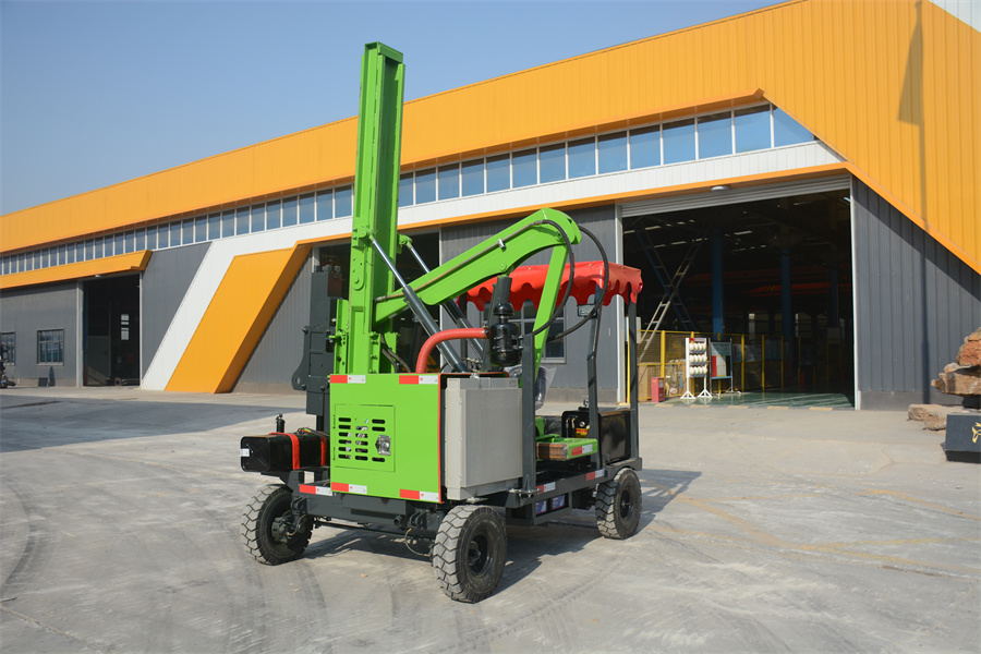 Small four-wheel guardrail pile driver