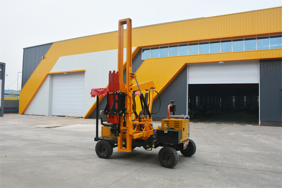 Small four-wheel guardrail pile driver